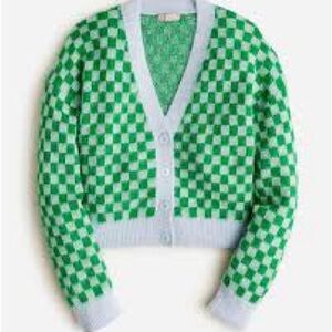 J. Crew Green and Blue Checkered Cardigan